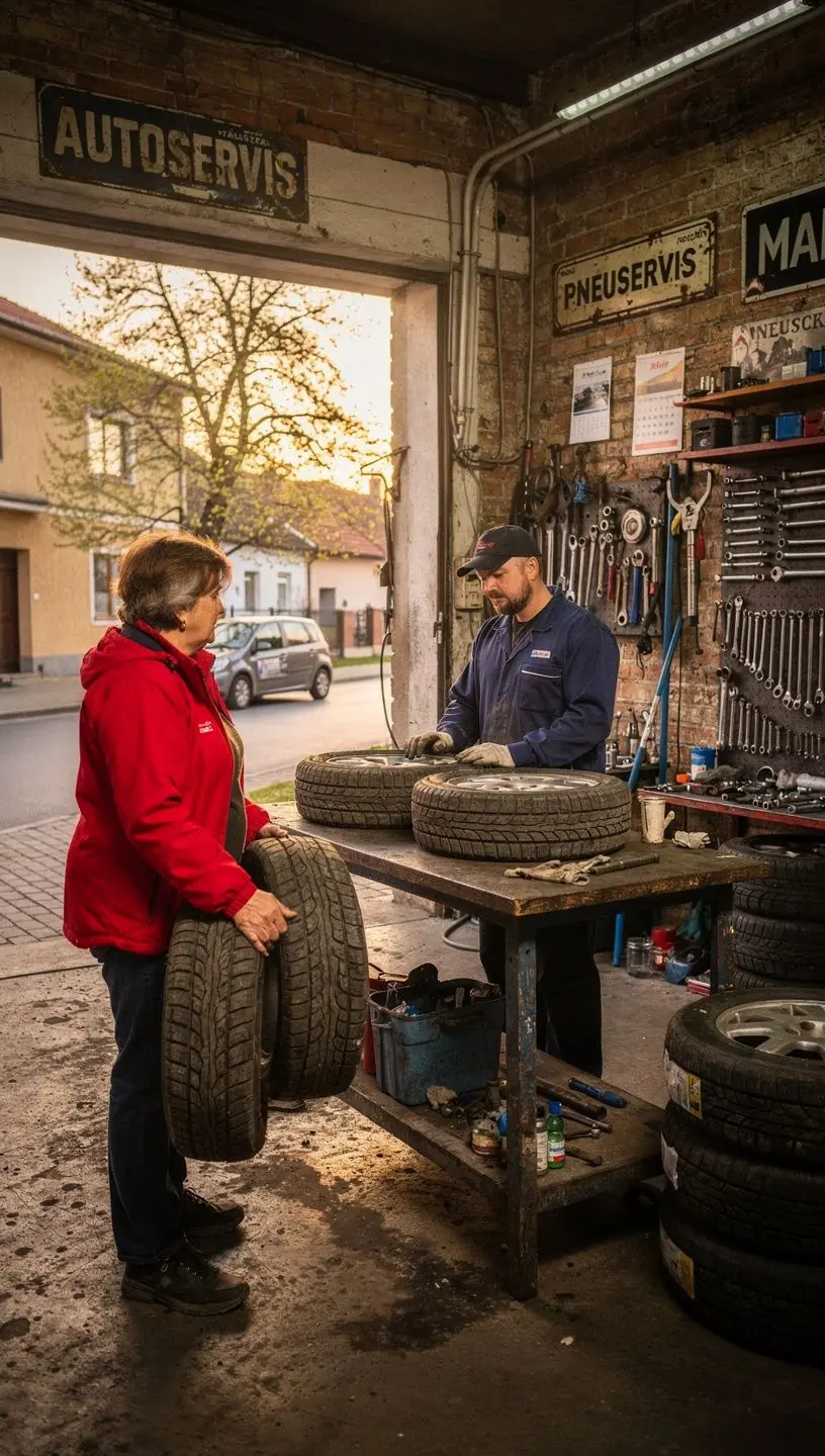 Zákazník odovzdáva kolesá na vyzdvihnutie v rámci domácej služby servisu.